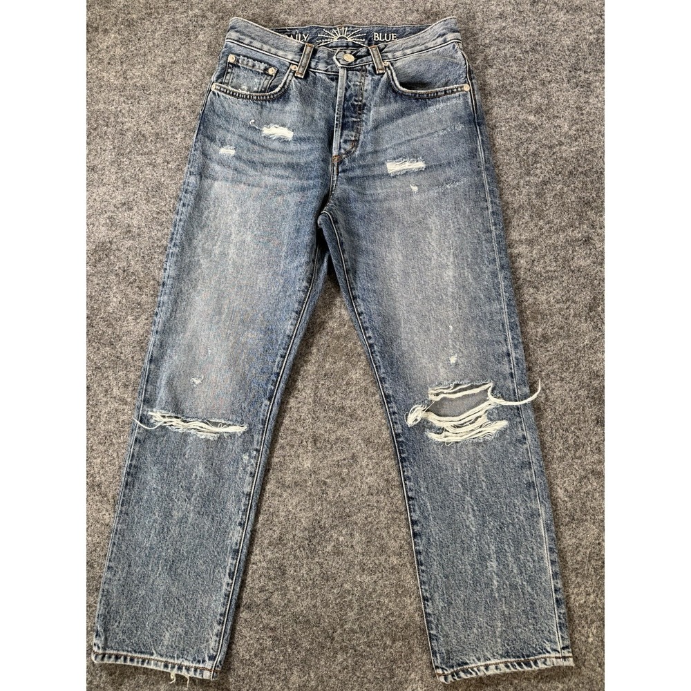 Daily Blue Jeans Womens 25 Distressed Straight Leg Button Fly Made USA